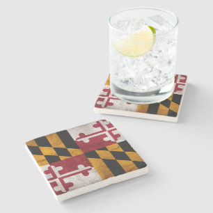 Verwitterte Vintage Maryland-Staats-Flagge Steinuntersetzer