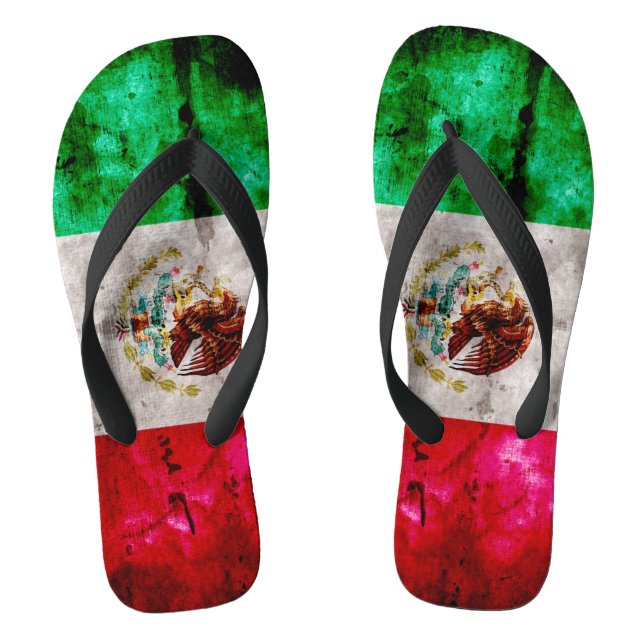 Verwitterte Vintage Mexiko-Flagge Flip Flops (Fußbett)