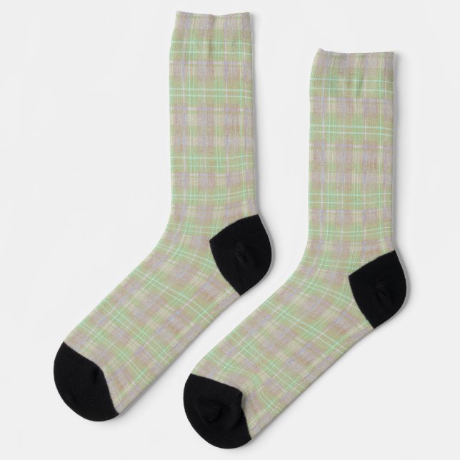 Verwitterter Neutraler Salbei-Karo Socken (Linkes Detail)