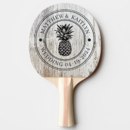 Verwitterter Weißer Ananas Hochzeitskamm & Namen Tischtennis Schläger