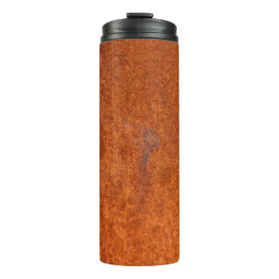 Verwittertes, rostiges Metall: orange-rote Textur. Thermosbecher