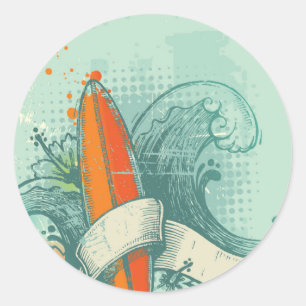 Verwittertes Surfbrett-Design Runder Aufkleber