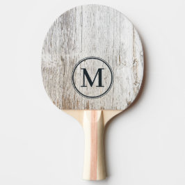 Verwittertes Weißgewaschenes Holz Monogramm Tischtennis Schläger