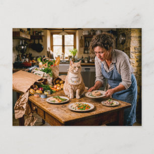 Verwöhntes Katzen-Gourmet-Buffet Postkarte