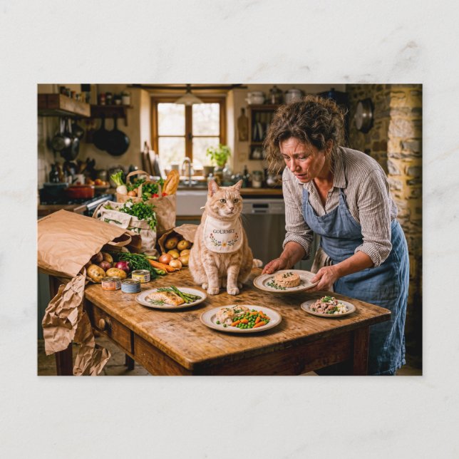 Verwöhntes Katzen-Gourmet-Buffet Postkarte (Vorderseite)