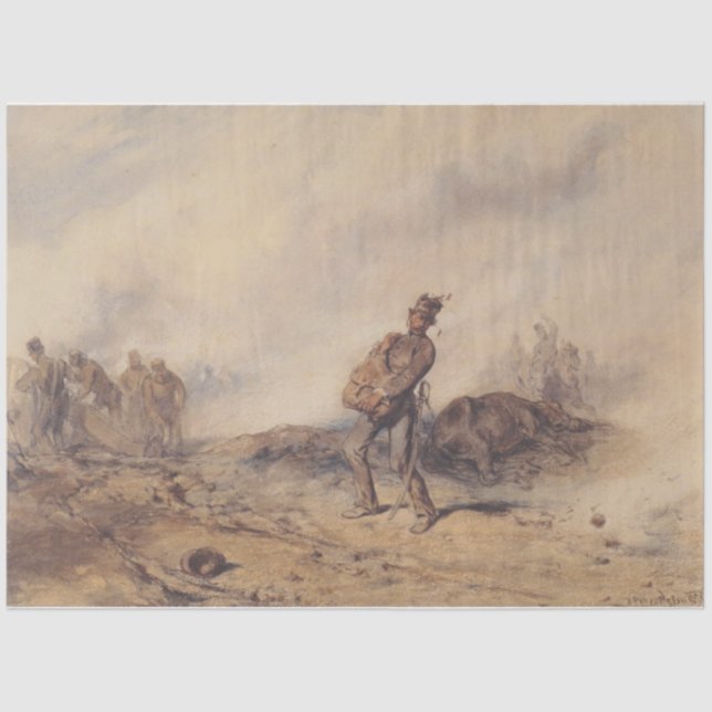 Verwundeter Soldat nach der Schlacht (Kriegsszene) Seidenpapier (Vorderseite)