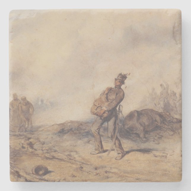 Verwundeter Soldat nach der Schlacht (Kriegsszene) Steinuntersetzer (Vorderseite)