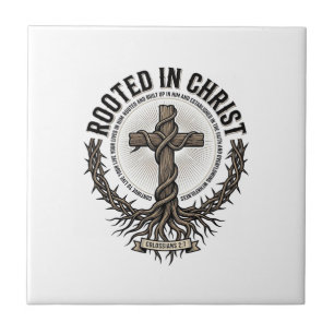 Verwurzelt in Christus Kreuz Vintage Engraving Chr Fliese