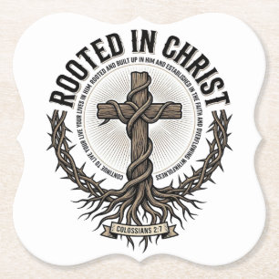 Verwurzelt in Christus Kreuz Vintage Engraving Chr Untersetzer