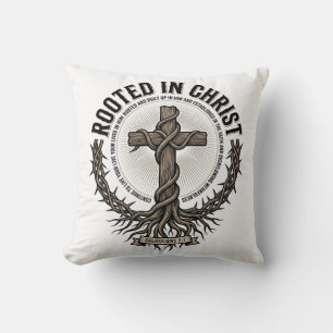 Verwurzelt in Christus Kreuz Vintage Gravur Christ Kissen