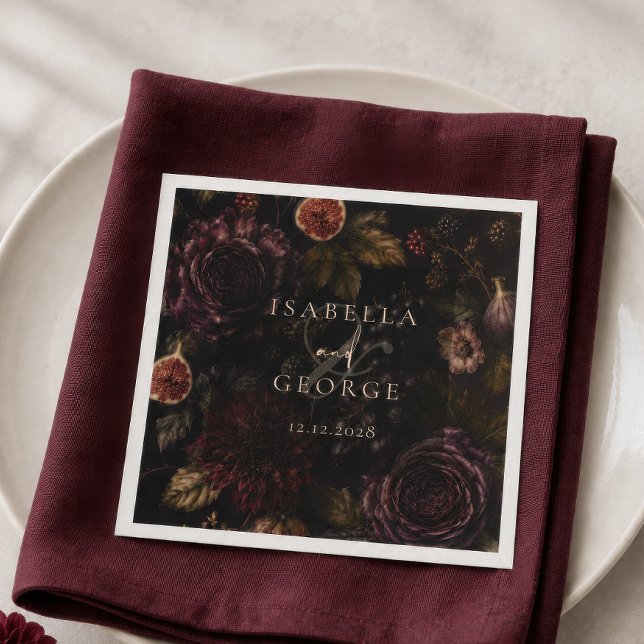 Verwurzelte Romantik Dunkle Botanische Hochzeit Serviette (Von Creator hochgeladen)