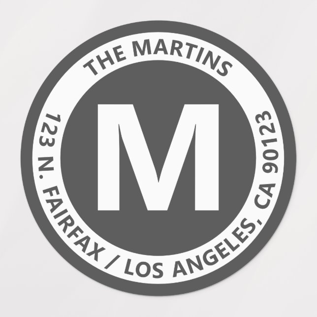 Very Bold Modern Grey & White Monogram & Text Etiketten (Design 1)