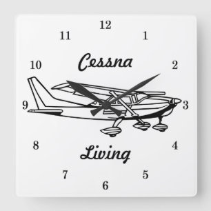Very Cool Cessna Living Airplane Wall Clock Quadratische Wanduhr