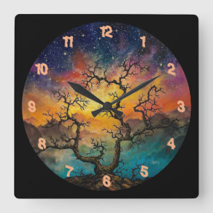 Very Cool Creepy Halloween Tree Quadratische Wanduhr