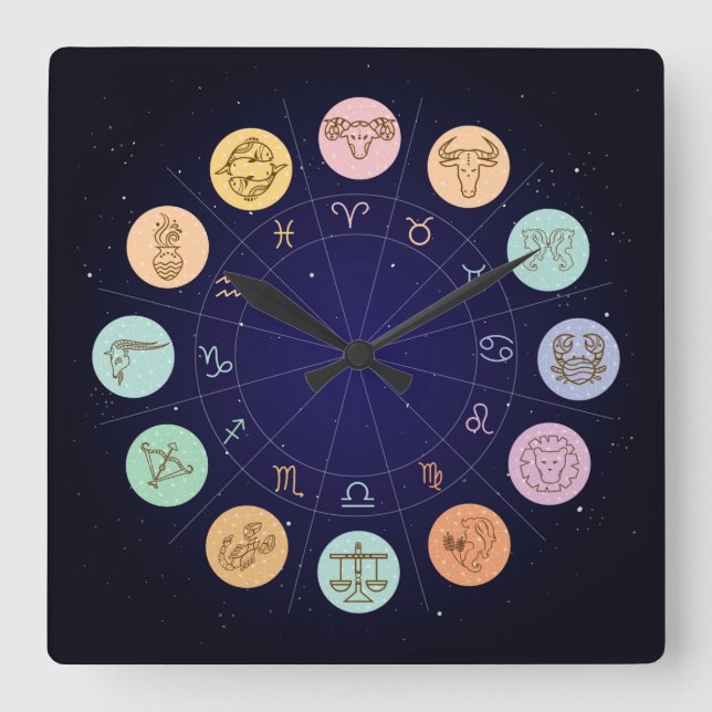 Very Cool Zodiac Wall Clock Quadratische Wanduhr (Vorderseite)