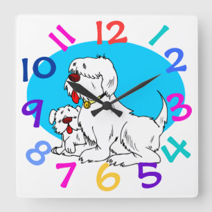 Very Cute Dog Design Children's Room Wall Clock Quadratische Wanduhr