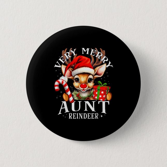 Very Merry Aunt Reindeer Matching Christmas  Button (Vorderseite)