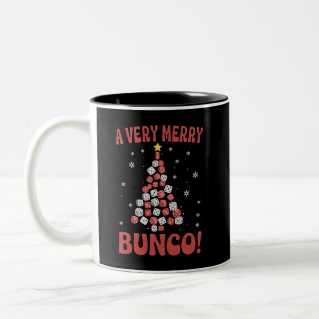 Very Merry Bunco Christmas Tree Dice Game Night Zweifarbige Tasse (Links)