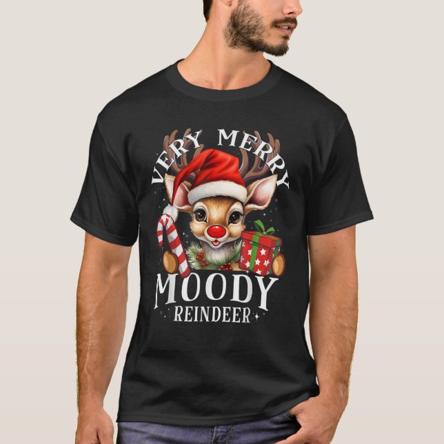 Very Merry Moody Reindeer Matching Christmas  T-Shirt (Vorderseite)