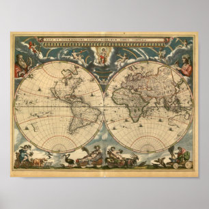 Very Old Latin World Map Poster