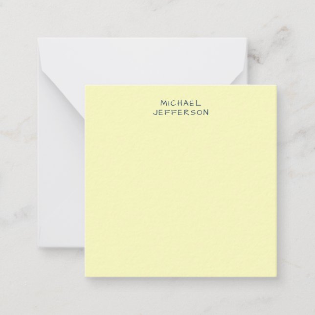 Very Pale Yellow Minimalist Plain Modern Name Mitteilungskarte (Vorderseite)