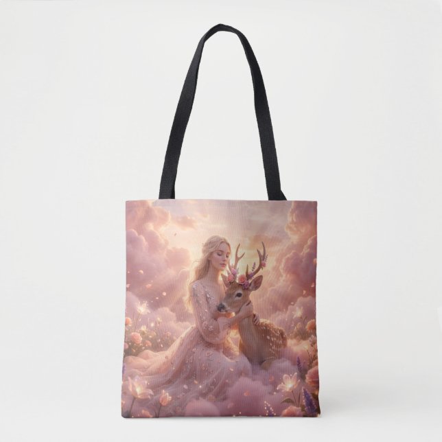 Verzaubernde Frau & Hirsch Fantasy Art-Tasche (Vorderseite)