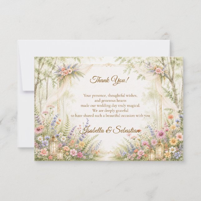 Verzaubernde Gartenhochzeit Dankeskarte (Vorderseite)