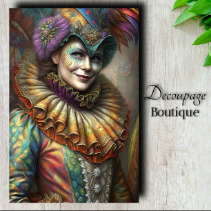 Verzaubernde Harlekin-Dame Clown-Dekupage Seidenpapier