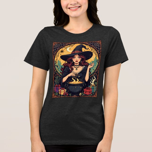 Verzaubernde Hexe mit Spinnen Tri-Blend Shirt (Vorderseite)