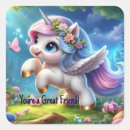 Verzaubernde Personalisierte Einhornklemme Quadratischer Aufkleber