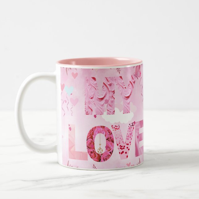 Verzaubernde rosa Thema Meine Liebe typografische  Zweifarbige Tasse (Links)