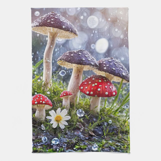 Verzaubernde Toadstools Rain Fantasy Mystical Geschirrtuch (Vertikal)