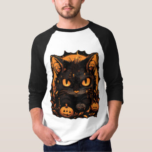 Verzauberndes Halloween: Schwarze Katze zwischen K T-Shirt