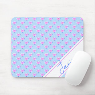 Verzauberndes Hellblau Süße Rosa Herzen Benutzerna Mousepad