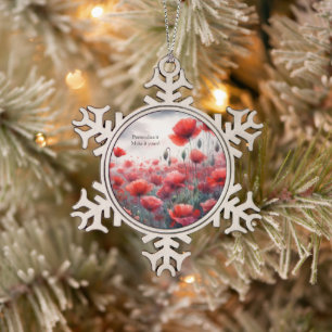 Verzauberndes Mohnfeld Schneeflocken Zinn-Ornament