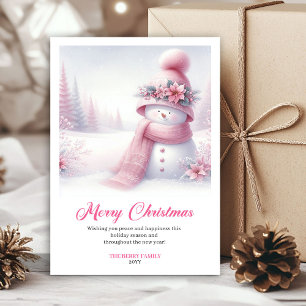 Verzauberndes rosa Schneemann-Weihnachts-Kinderkar Feiertagskarte