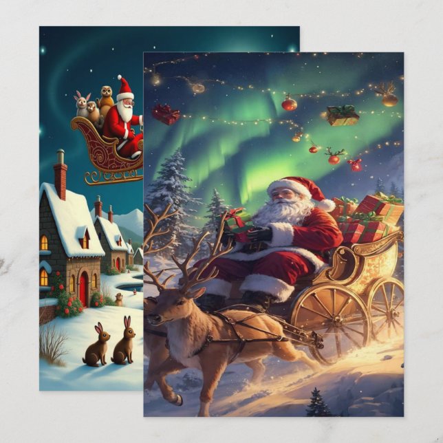 Verzauberndes Weihnachts-Winterdorf-Hintergrundbil Feiertagskarte (Vorne/Hinten)