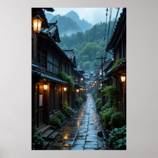 Verzauberne japanische Dorfgassenszene Poster