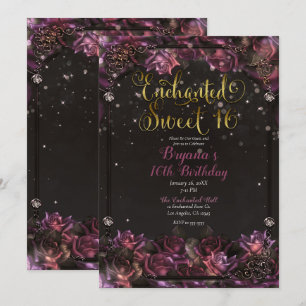 Verzauberte Beerenrosen Florales Gold Sweet 16 Par Einladung