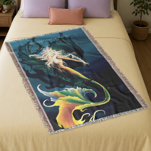 Verzauberte blaue Fantasy-Meerjungfrau-Drache Decke