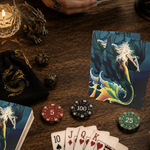 Verzauberte blaue Fantasy-Meerjungfrau-Drache Spielkarten