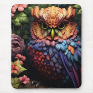 Verzauberte Blumeneule – Lebendige Fantasy-Waldkun Mousepad