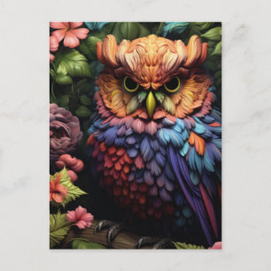 Verzauberte Blumeneule – Lebendige Fantasy-Waldkun Postkarte