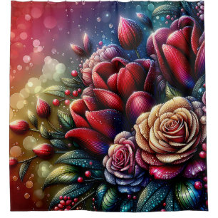 "Verzauberte Blüten: Regentropfen auf Rose" Duschvorhang