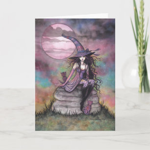 Verzauberte Dämmerungs-Hexenkatze Halloween-Kunst Karte