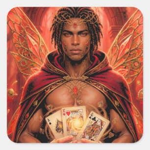 Verzauberte Deck Muse Mann in Rot Quadratischer Aufkleber