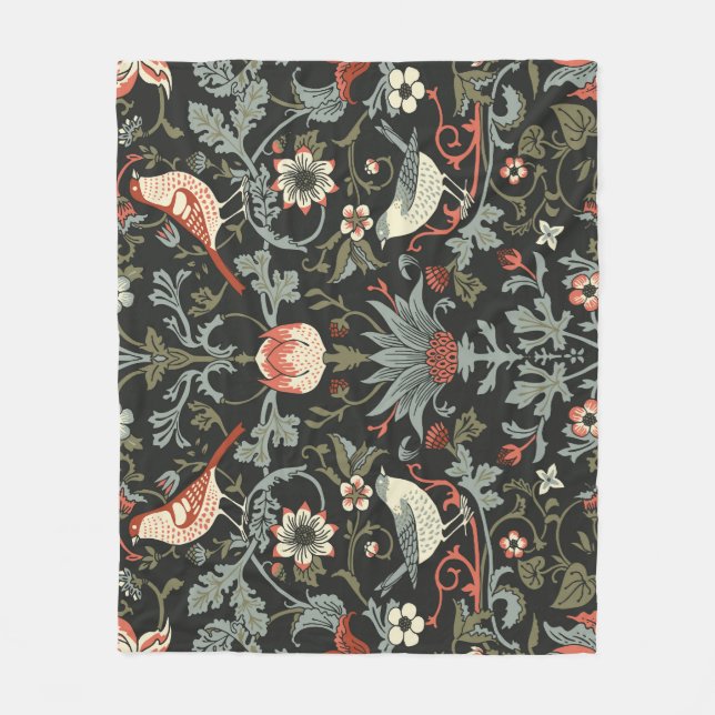 Verzauberte dunkle Vintage-Blumen Vögel Fleecedecke (Vorderseite)