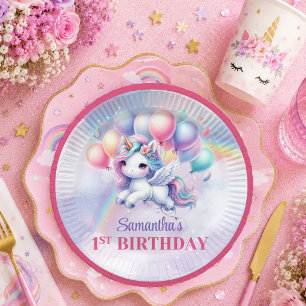 Verzauberte Einhorn-Pastell-Magical-Girl-Geburtsta Pappteller