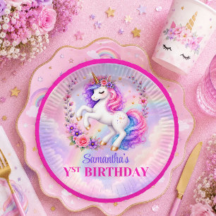 Verzauberte Einhorn Rosa Lila Mädchen Geburtstags Pappteller