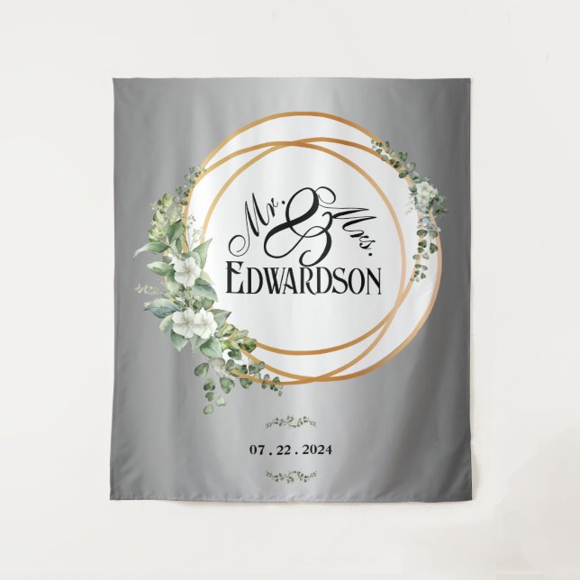 Verzauberte Eleganz, Silber und Gold Wandteppich (Vorderseite)